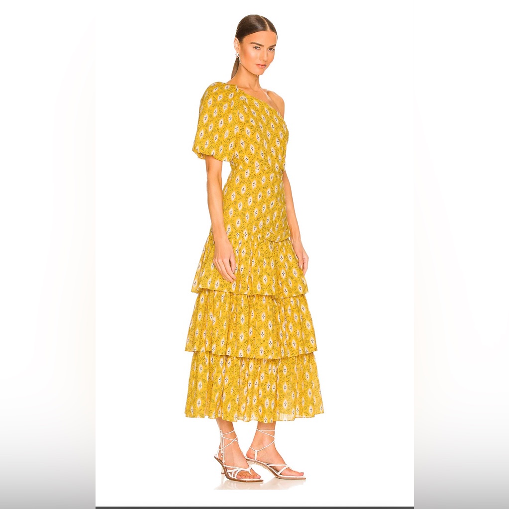 Veronica Beard Dress, One Shoulder, Yellow Floral Ditzy Print. Nwt